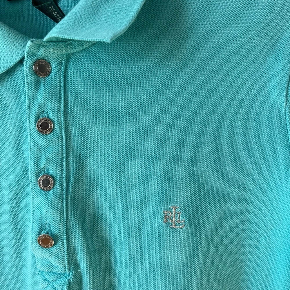 LAUREN RALPH LAUREN pastel Blue shortsleeve Polo shirt petite L tennis prep - Picture 2 of 8